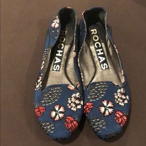 Rochas blue/red/silver Floral Flats Size 8.5